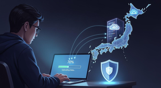 Secure data upload to Japan server