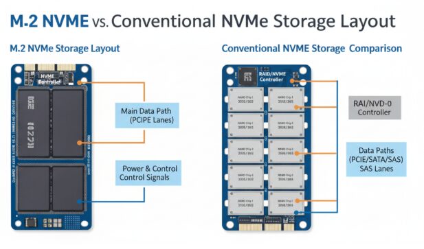 M.2 NVMe 與常規 NVMe 儲存布局對比