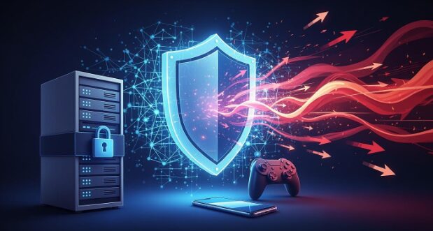 Diagram of DDoS protection for game and app backends Diagram of DDoS protection for game and app backends