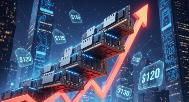 顯示 2026 年記憶體價格上升的圖表
