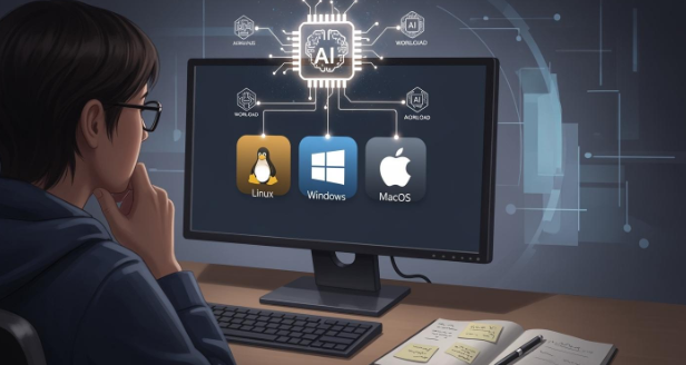 比较 AI 工作负载操作系统的示意图
