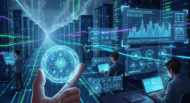 Token-driven compute market illustration