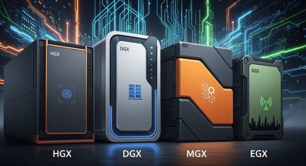 展示 NVIDIA HGX、DGX、MGX、EGX 平台差异的示意图 展示 NVIDIA HGX、DGX、MGX、EGX 平台差异的示意图