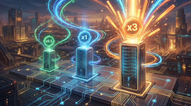 Chart of US server node multipliers x0.5, x1, x3