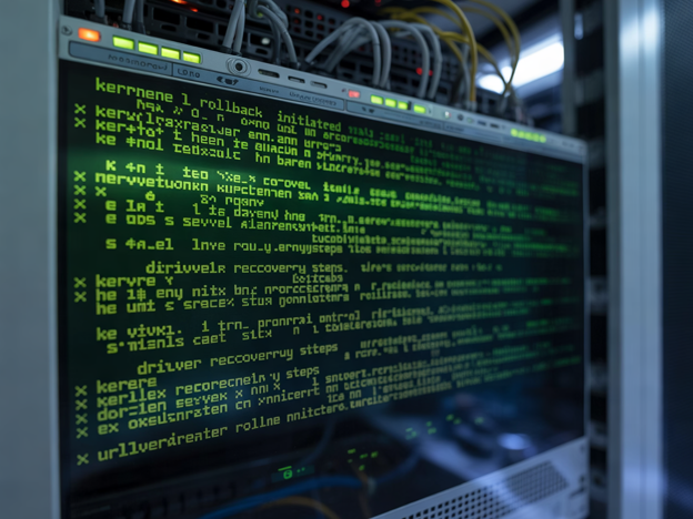 Linux server console showing kernel rollback and driver recovery steps