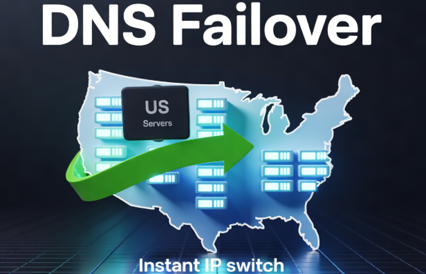 DNS failover diagram for instant IP switch on US servers DNS failover diagram for instant IP switch on US servers